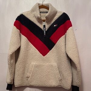 Tommy Hilfiger Red and Blue Chevron Fleece Pullover